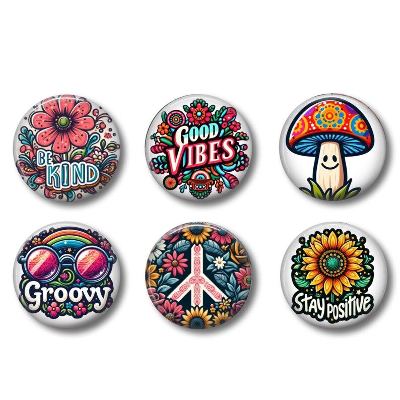 Pin Back Signs Groovy Vintage Fridge Magnets: 70s Style Kitchen Decor, Set of 6, 1-1/2 ...