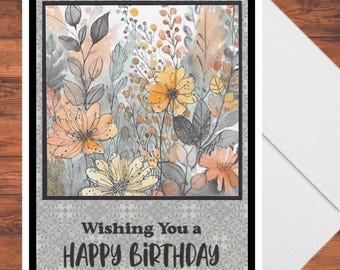 Floral Birthday Card Kit: Gray DIY Paper Crafting Set, A2 with Envelopes