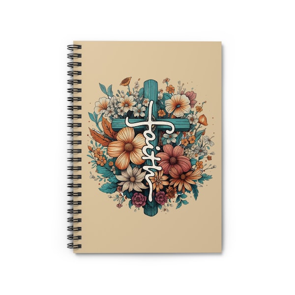 Faith Religious Floral Cross Notebook, Christian Personal Daily Journal, Spiral Bound Lined Pages, Bible Study Unique Gift for Her Mom
