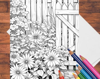 Flower Garden Coloring Cards, Adult DIY Coloring Pages