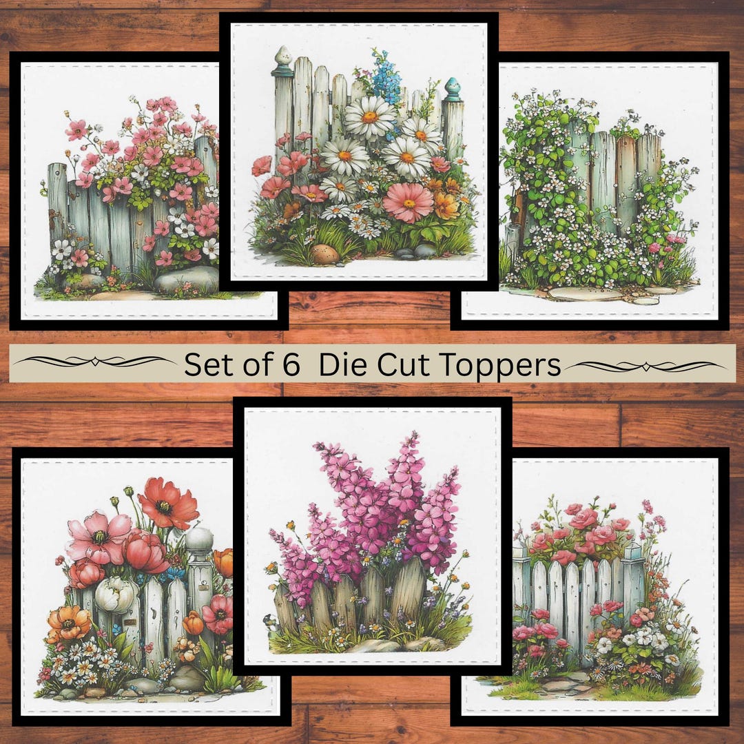 Floral Country Fence Die Cut Card Toppers, Card Making Supplies, Junk ...