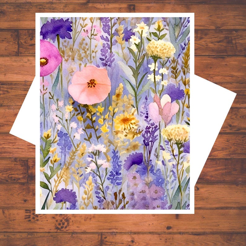 Wildflower Greeting Card Set: Purple Pink Floral, Handmade Notecards ...