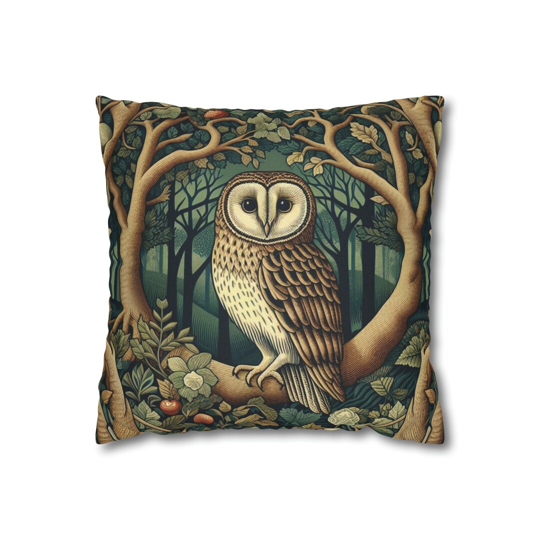 Forest Woodland Barn Owl Pillow, Unique Woodland Themed Throw Pillow