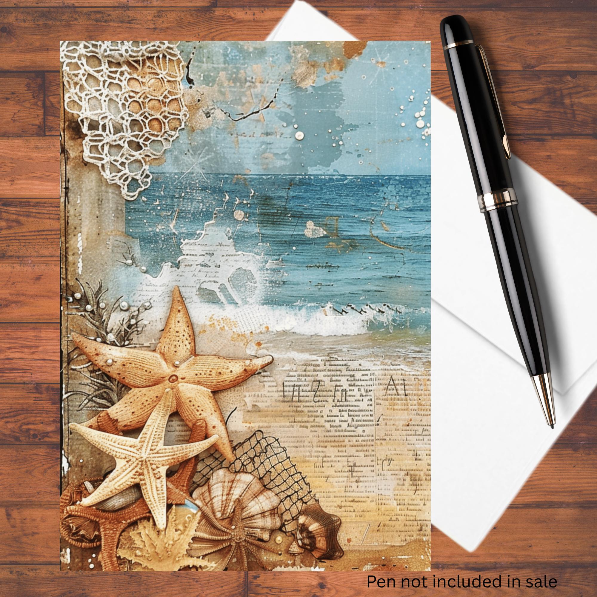 Beach Note Example Summer Beach Seaside Shoreline Notecard Set: Personal Stationery Gift ...