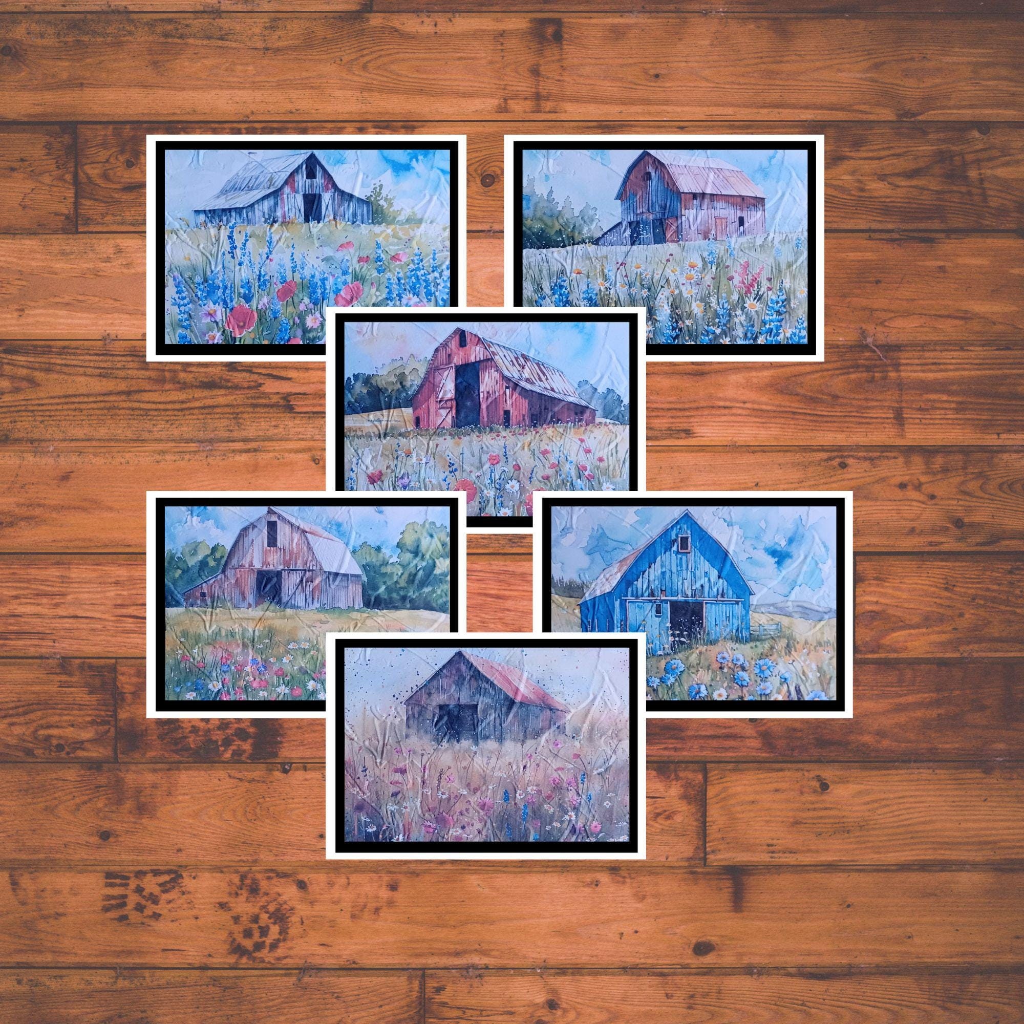 6 Rustic Barn Wildflower Embossed Card Kit: DIY Paper Craft (A2 Size W ...