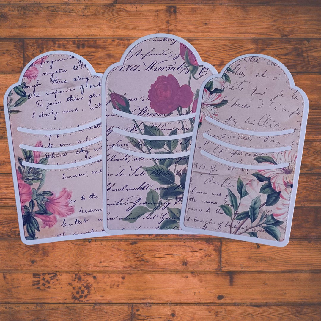 Set of 3 Slotted Vintage Victorian Floral Design Junk Journal Inserts ...