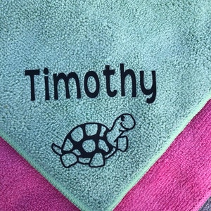 Personalised tortoise reptile bath drying towel/cloth unique gift  - 4 colours available (original)