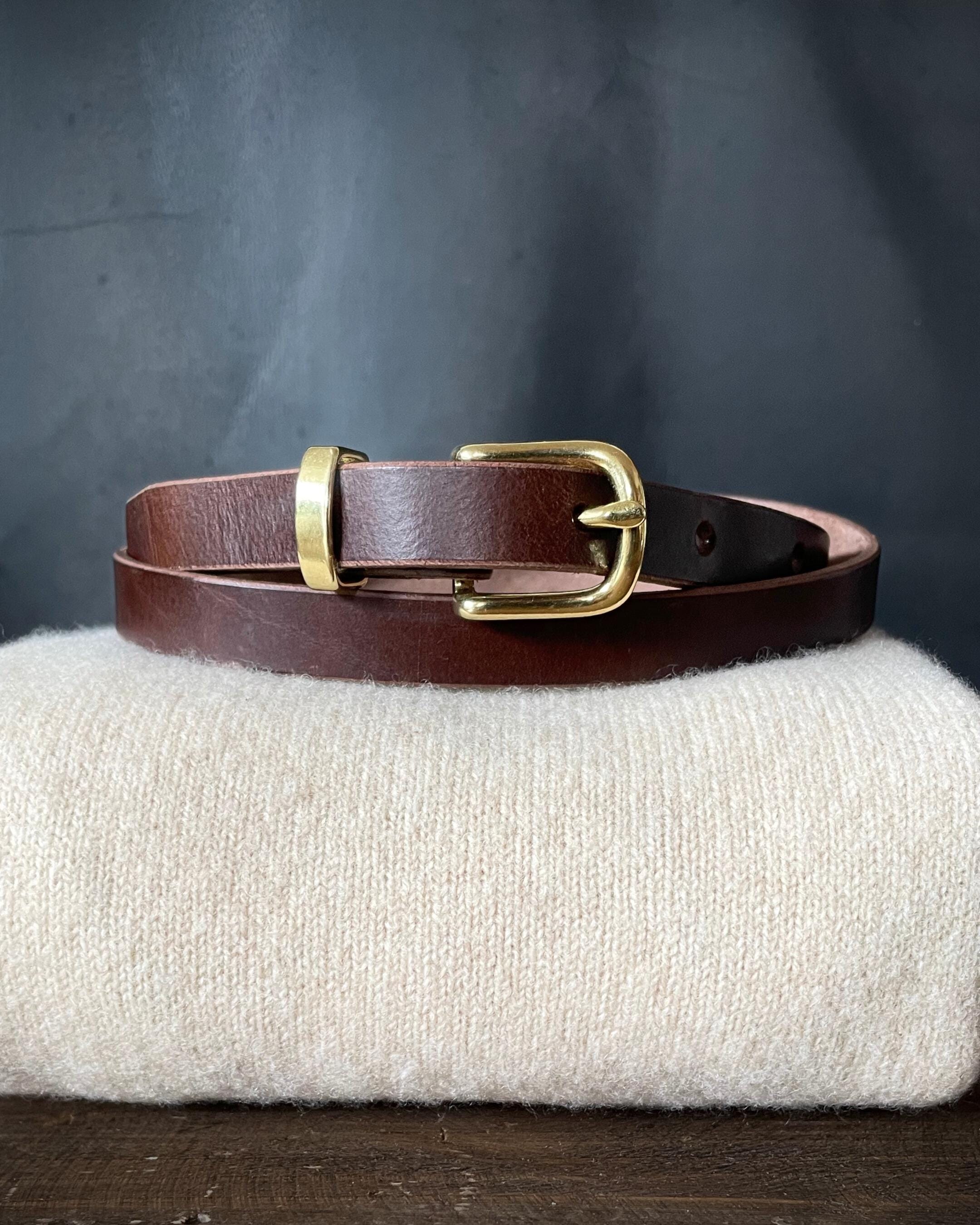Italian Leathe Slim Brown Belt Slim Leather Belt in Cognac | 7 For All Mankind main image 2