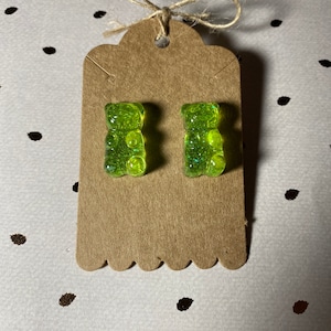 Green gummy bear earrings