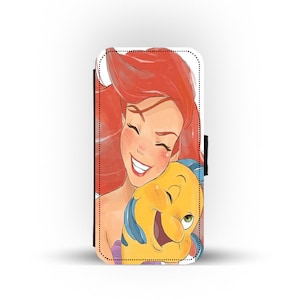 Étui portefeuille avec inserts pour cartes, coque de téléphone personnalisée, Disney La Petite Sirène, Ariel et Sébastien - Ajoutez votre nom !
