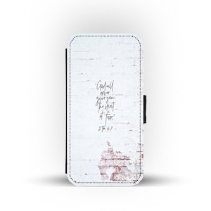 Capa de celular tipo carteira com compartimentos para cartões, capa de celular personalizada, versículo bíblico, Salmo 2 Timóteo 4:7 Deus nunca te dará