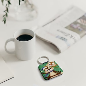 Faux Leather Key Ring, Personalised Leather Key Chain, Custom New Homes or New Car Gift, Disney Chip and Dale