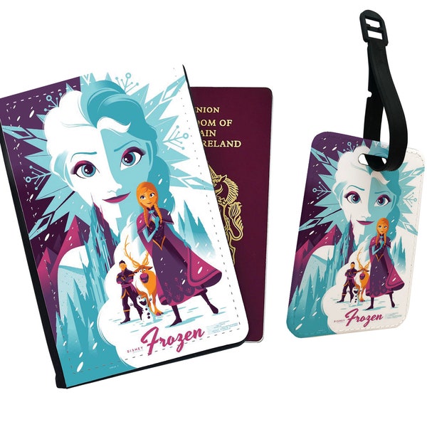 Personalised Faux Leather Passport Cover & Luggage Tag Disney Frozen Olaf Snow Cosplay Elsa Travel Lovers Vintage Disneyland Friends Gift