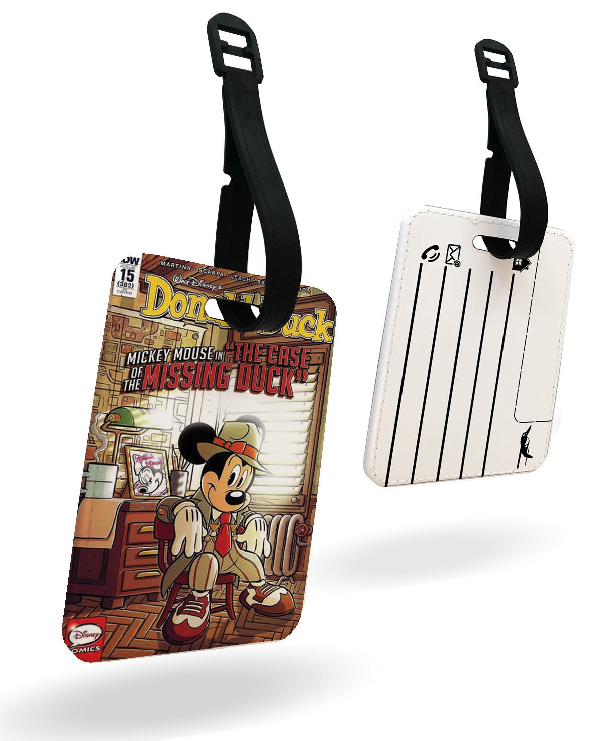 Personalised Faux Leather Passport Cover and Luggage Tag Disney Donald Duck Mickey Mouse in "The Case Of The Missing Duck" Gift