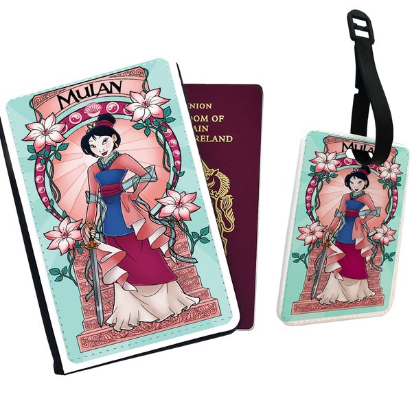 Personalised Faux Leather Passport Cover and Luggage Tag Disney The Ballad of Mulan Adventure Disneyland Friends Birthday Gift Warrior China