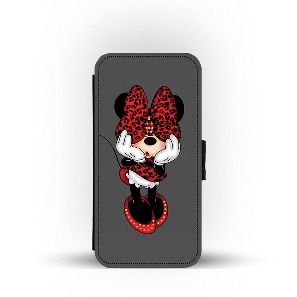 Étui portefeuille avec inserts pour cartes, coque de téléphone personnalisée, cadeau pour elle, Disney Minnie Mouse - Ajoutez votre nom !