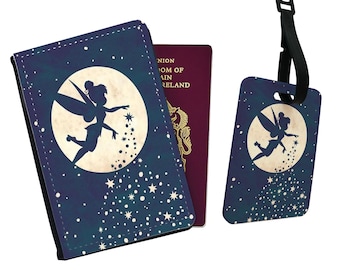 Personalised Passport Cover, Customised Luggage Tag, Disney Peter Pan Travel Set, Tinker Bell - Add your name!