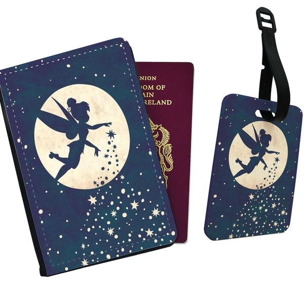 Personalised Passport Cover, Customised Luggage Tag, Disney Peter Pan Travel Set, Tinker Bell - Add your name!