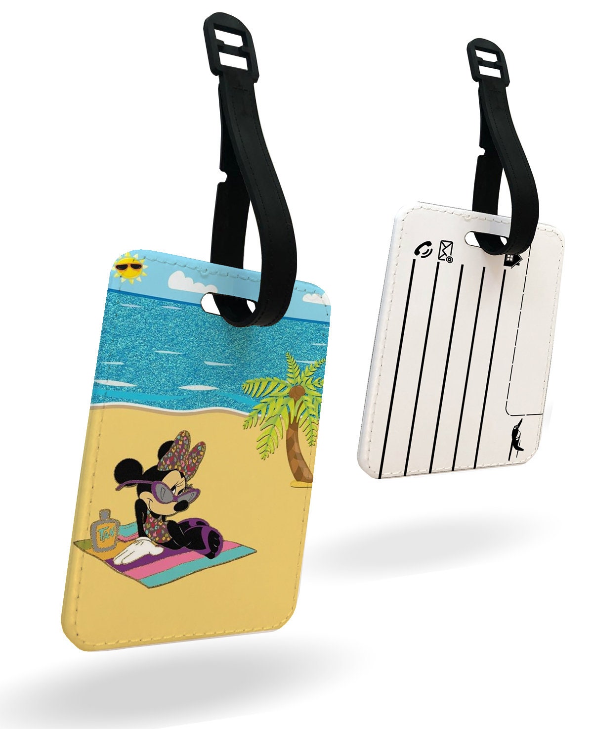 Personalised Faux Leather Passport Cover and Luggage Tag Disney Minnie Mouse on Beach Holidays Summer Mickey Mouse Disneyland Adventure Gift