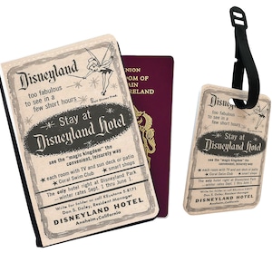 Personalised Faux Leather Passport Cover & Luggage Tag Disneyland Hotel California Vintage Disneyland Disneyworld Friends Birthday Gift