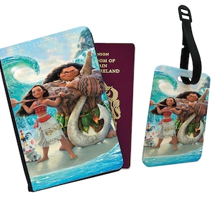Gepersonaliseerde kunstleer paspoorthoes en bagagelabel Reisvrienden Disney Moana Verjaardagscadeau Adventure Ocean Vaiana Oceanië Disneyland