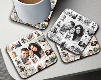 Kundenspezifische Foto-Collage-Schalen-Untersetzer, personalisierter quadratischer Hochglanz-Getränkeuntersetzer, runder Kaffeeuntersetzer, individuelles Geschenk für besonderen Anlass