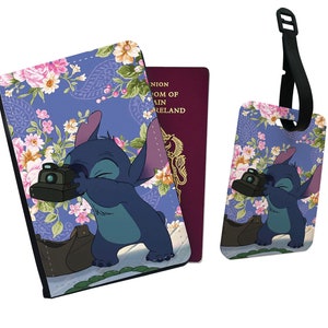Gepersonaliseerde paspoorthoes en bagagelabel, Disney-reisset, schattig stiksel - Voeg je naam toe!