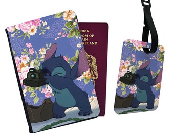 Personalised Passport Cover and Luggage Tag, Disney Travel Set, Cute Stitch - Add your name!