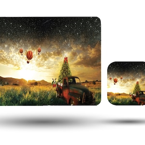 Personalised High Gloss Table Mat,  Placement and Drink Coaster Set, Custom Gift with Name, Christmas, Winter Wonderland