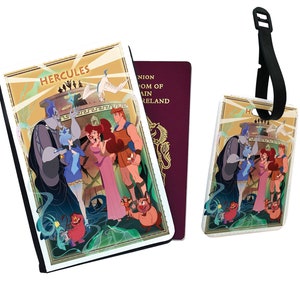 Personalised Faux Leather Passport Cover and Luggage Tag Disney Hercules Prima Roman Emperors Greek Vintage Disneyland Friends Birthday Gift