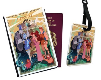 Personalised Faux Leather Passport Cover and Luggage Tag Disney Hercules Prima Roman Emperors Greek Vintage Disneyland Friends Birthday Gift