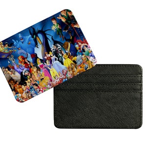 Eleganter Lederkartenhalter, schlanke Kreditkartenetui, stilvolles individuelles Geschenk für Disney-Liebhaber, berühmte Geschichten