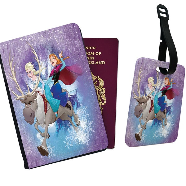 Personalised Faux Leather Passport Cover and Luggage Tag Disney Frozen Olaf Snowman Elsa Anna Sisters Vintage Disneyland Friends Gift