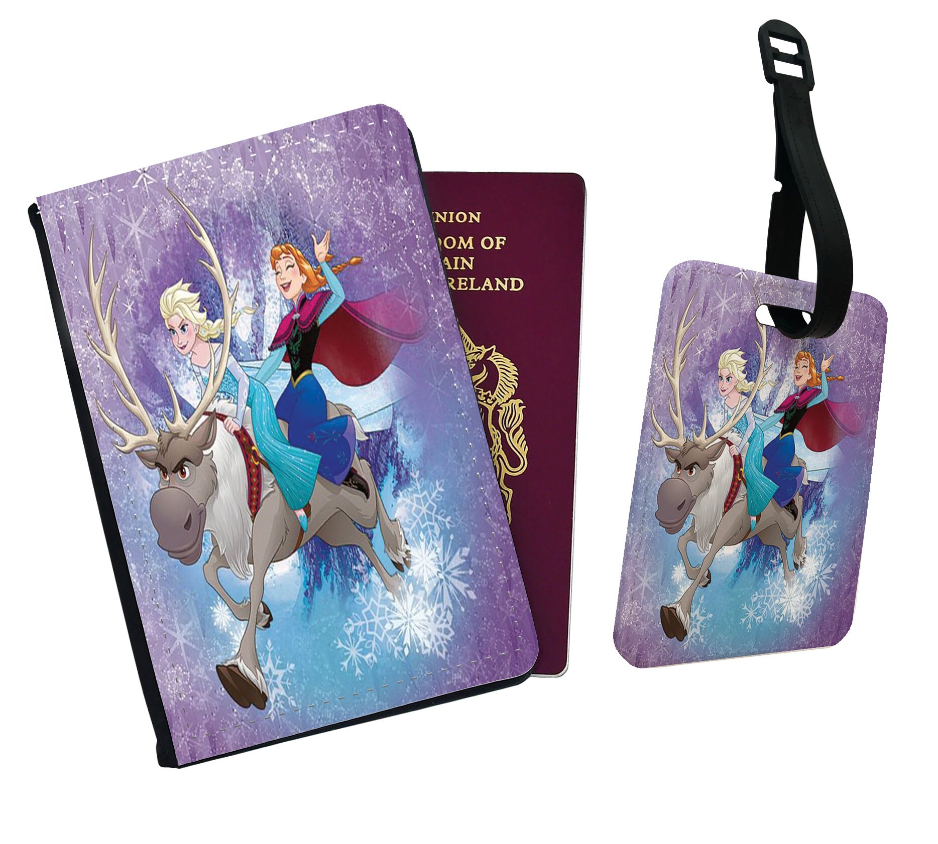 Personalised Faux Leather Passport Cover and Luggage Tag Disney Frozen Olaf Snowman Elsa Anna Sisters Vintage Disneyland Friends Gift