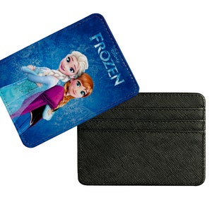 Eleganter Leder Kartenhalter, Schlanke Kreditkartenhülle, Stilvolles individuelles Geschenk für Sie, Disney Frozen Anna und Elsa Schwestern