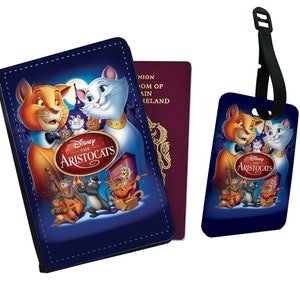 Personalised Faux Leather Passport Cover and Luggage Tag Disney Aristocats Adventure Cats Vintage Disneyland Graduation Birthday Gift