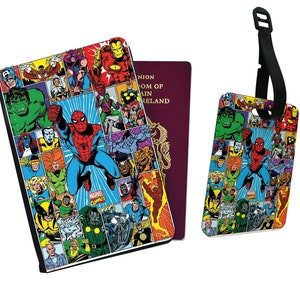 Gepersonaliseerde kunstleren paspoorthoes en bagagelabel Marvel Avengers Assemble! Superheld Ironman Captain America Hulk Spiderman
