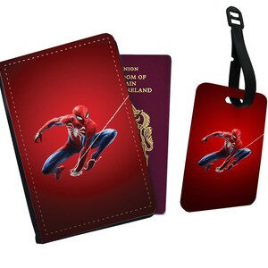 Gepersonaliseerde kunstleren paspoorthoes en bagagelabels, reisaccessoireset, Marvel Avengers Amazing Spiderman