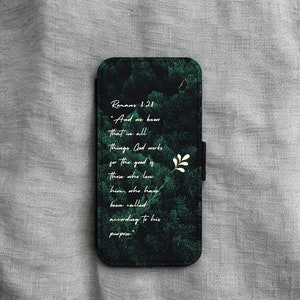 Brieftaschen-Telefonabdeckung mit Karteneinsätzen, maßgeschneiderte Bibel-Vers-Telefonhülle, Schrift-Telefonhülle, Sprüche Römer 8:28