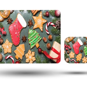 Personalised High Gloss Table Mat, Placement and Drink Coaster Set, Custom Gift with Name, Christmas, Winter Wonderland