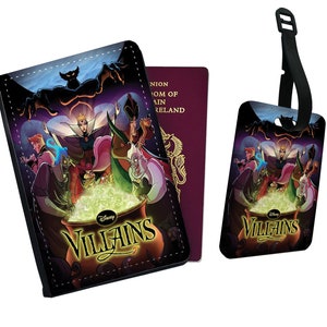 Gepersonaliseerde kunstleer paspoorthoes en bagagelabel Disney Villains Maleficent Vintage String Woman Disneyland Friends verjaardagscadeau