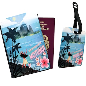 Gepersonaliseerde kunstleren paspoorthoes en bagagelabel Disney Moana Lilo & Stitch Motunui Hawaii Vintage Disneyland vrienden verjaardagscadeau