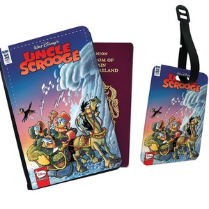 Personalised Faux Leather Passport Cover and Luggage Tag Disney Uncle Scrooge Donald Duck Adventure Gift