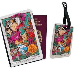 Gepersonaliseerde kunstleren paspoorthoes en bagagelabel Disney Alice's Adventure in Wonderland Neverland Vrienden verjaardagscadeau Fantasy World