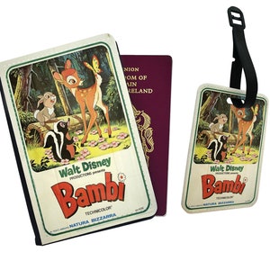 Personalised Faux Leather Passport Cover and Luggage Tag Disney Bambi Thumper Life in the Woods Friends Love Adventure Forest Travel Gift