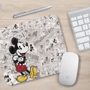Tappetino per mouse da gioco, base in gomma antiscivolo, superficie impermeabile, Disney Topolino, aggiungi il tuo nome!