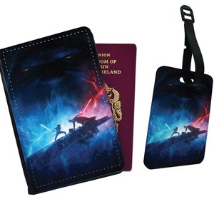 Gepersonaliseerde paspoorthoes en bagagelabel van kunstleer Star Wars Skywalker Mandalorian