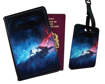 Funda de pasaporte de piel sintética personalizada y etiqueta para equipaje Star Wars Skywalker Mandalorian