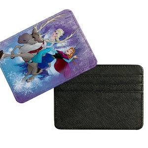 Eleganter Leder Kartenhalter, Schlankes Kreditkartenetui, Stilvolles individuelles Geschenk für Sie, Disney Frozen, Anna und Elsa, Schwestern