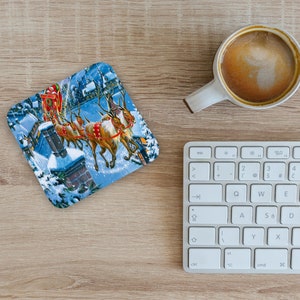 Cup Coasters, Personalised High Gloss Square Drink Coaster, Round Coffee Coaster, Custom Gift with Name, Christmas, Winter Wonderland